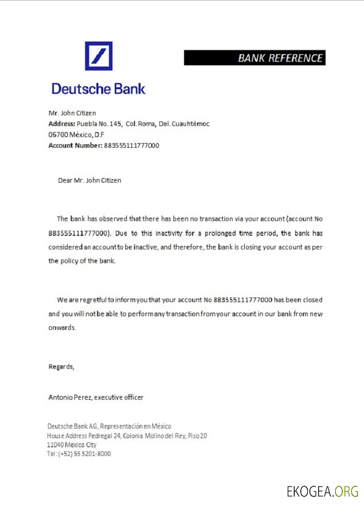 Référence Mexico , Deutsche bank , closure